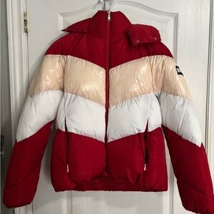 Tommy Hilfiger Red Puffer Jacket with Navy & White Trim